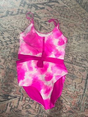 Bright Pink Tie-Dye Two-Piece Swimsuit with Waist Tie